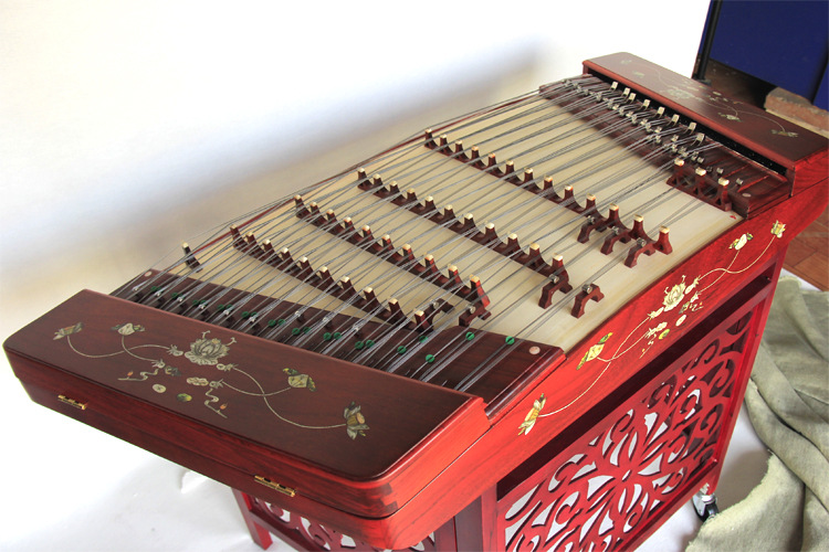 红木402扬琴乐器 厂家销售红花梨木贴花贴雕杨琴 洋琴乐器